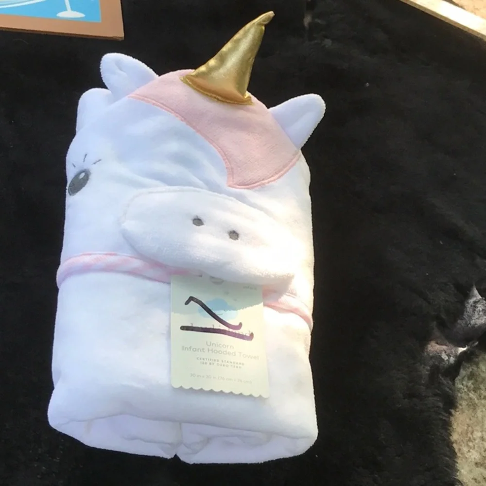 NWT Cloud Island White Unicorn Infant Hooded Towel 30x30 Certified 100 OEKO-TEX